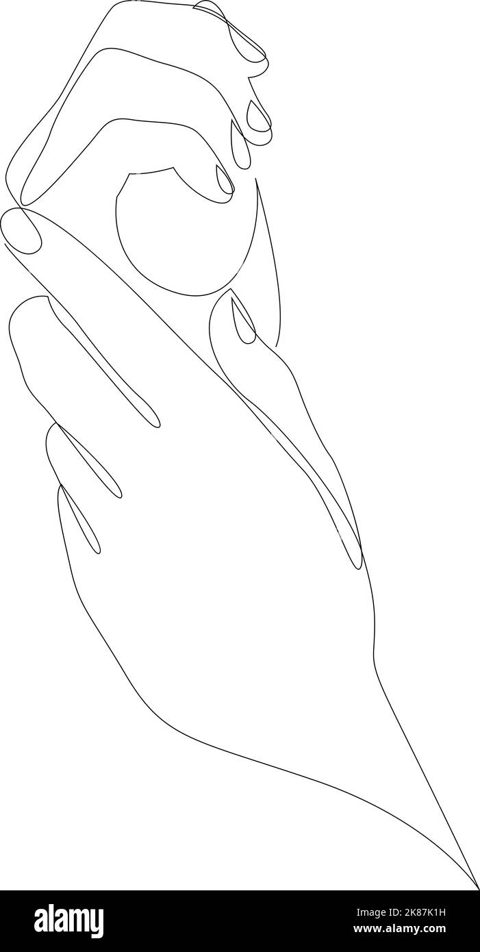 Weibliche Hände, die Creme auftragen. Fortlaufende einzeilige Zeichnung. Vektorgrafik Stock Vektor