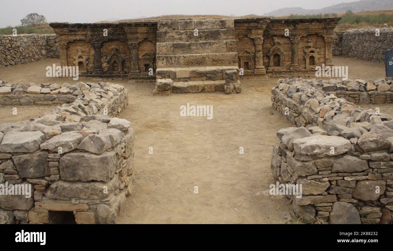 Schrein des doppelköpfigen Adlers, Sirkap, Taxila, Provinz Nordwest-Grenze, Pakistan. Die Doppelkopf-Adler-Stupa bei Sirkap, der Indo-Grieche Stockfoto