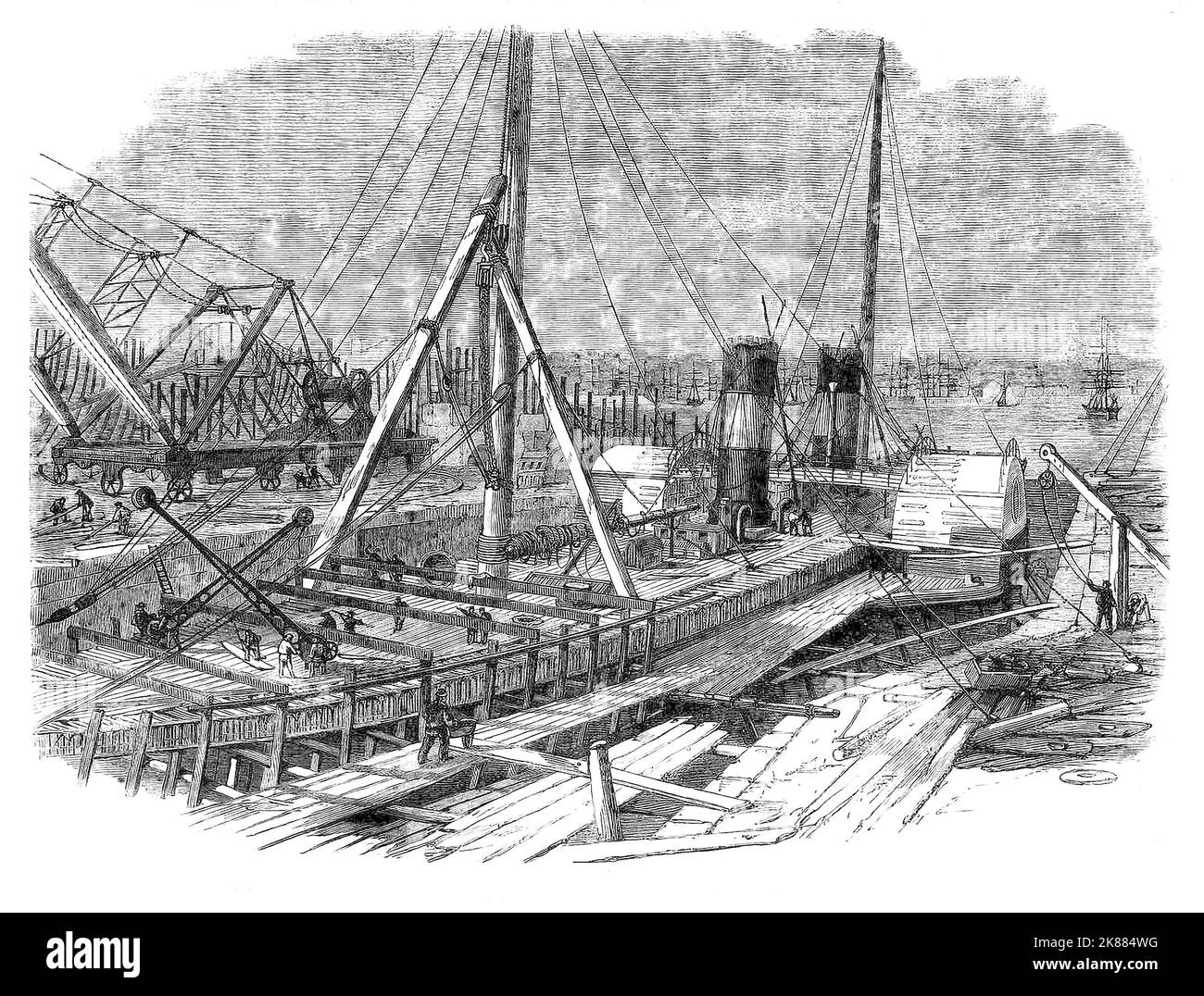 Die 'Hibernia', ein Schiff mit Sitz in Galway, Irland, wird in den Eisenwerken und Docks von Birkenhead repariert, die 1824 errichtet wurden. In den nächsten 30 Jahren bauten sie etwa 300 Schiffe für die USA, Länder des gesamten Imperium und die Admiralität, die 2-3.000 Mann beschäftigen. An der Wende des 20.. Jahrhunderts wurde Cammell Laird. Birkenhead, Merseyside, England Stockfoto