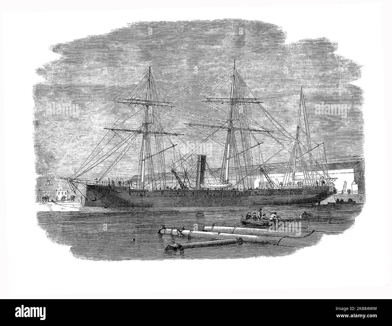 In den Eisenwerken und Docks von Birkenhead, die 1824 gegründet wurden, wird derzeit ein „Team RAM“ gebaut. Im Laufe des 19.. Jahrhunderts wurden viele eisengekleidete Schlachtschiffe mit Widdern ausgestattet, die Geschwindigkeit, Kraft und Manövrierfähigkeit, die durch Dampfantrieb erlaubt wurden, erweckten die Idee, den Schiffsrumpf als Waffe zu verwenden. An der Wende des 20.. Jahrhunderts wurde Cammell Laird. Birkenhead, Merseyside, England Stockfoto