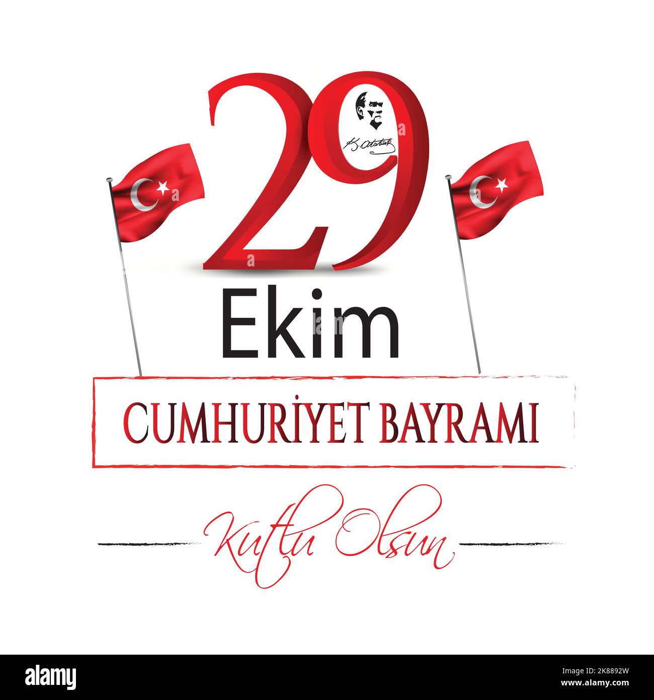 Türkisches Nationalfestival. 29 Ekim Cumhuriyet Bayrami. Übersetzung: Happy October 29. Republic Day. Nationalfeiertag in der Türkei. Stock Vektor