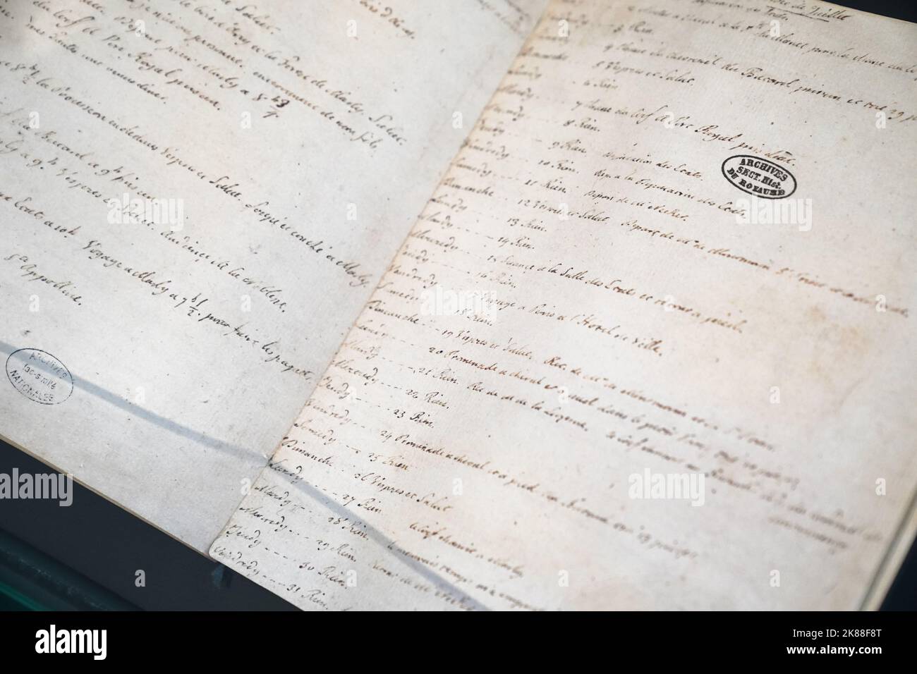 Ludwig XVI. Schrieb in seinem Tagebuch Rien („nichts“) am 14. Juli 1789. Die Sammlung des Nationalarchivs Museum in Paris Stockfoto