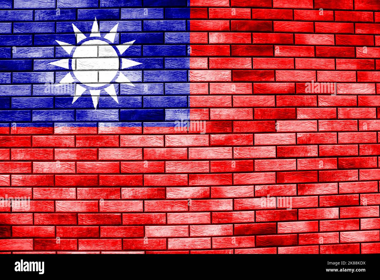 Taiwan-Flagge oder Taiwan-Banner auf Backsteinwand-Struktur. Stockfoto