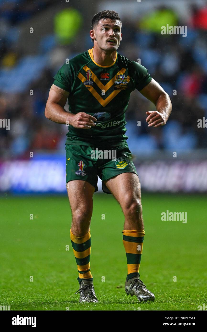 Nathan Cleary aus Australien beim Rugby League World Cup 2021 Spiel Australien gegen Schottland in der Coventry Building Society Arena, Coventry, Großbritannien, 21.. Oktober 2022 (Foto von Craig Thomas/News Images) in, am 10/21/2022. (Foto von Craig Thomas/News Images/Sipa USA) Quelle: SIPA USA/Alamy Live News Stockfoto