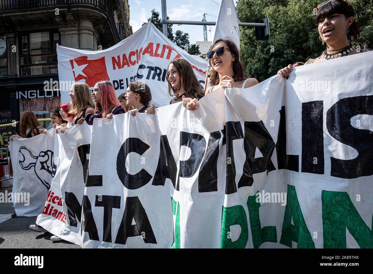 Globaler Klimastreik in der Via Laietana, organisiert von katalanischen und internationalen Studenten. Barcelona, September Stockfoto