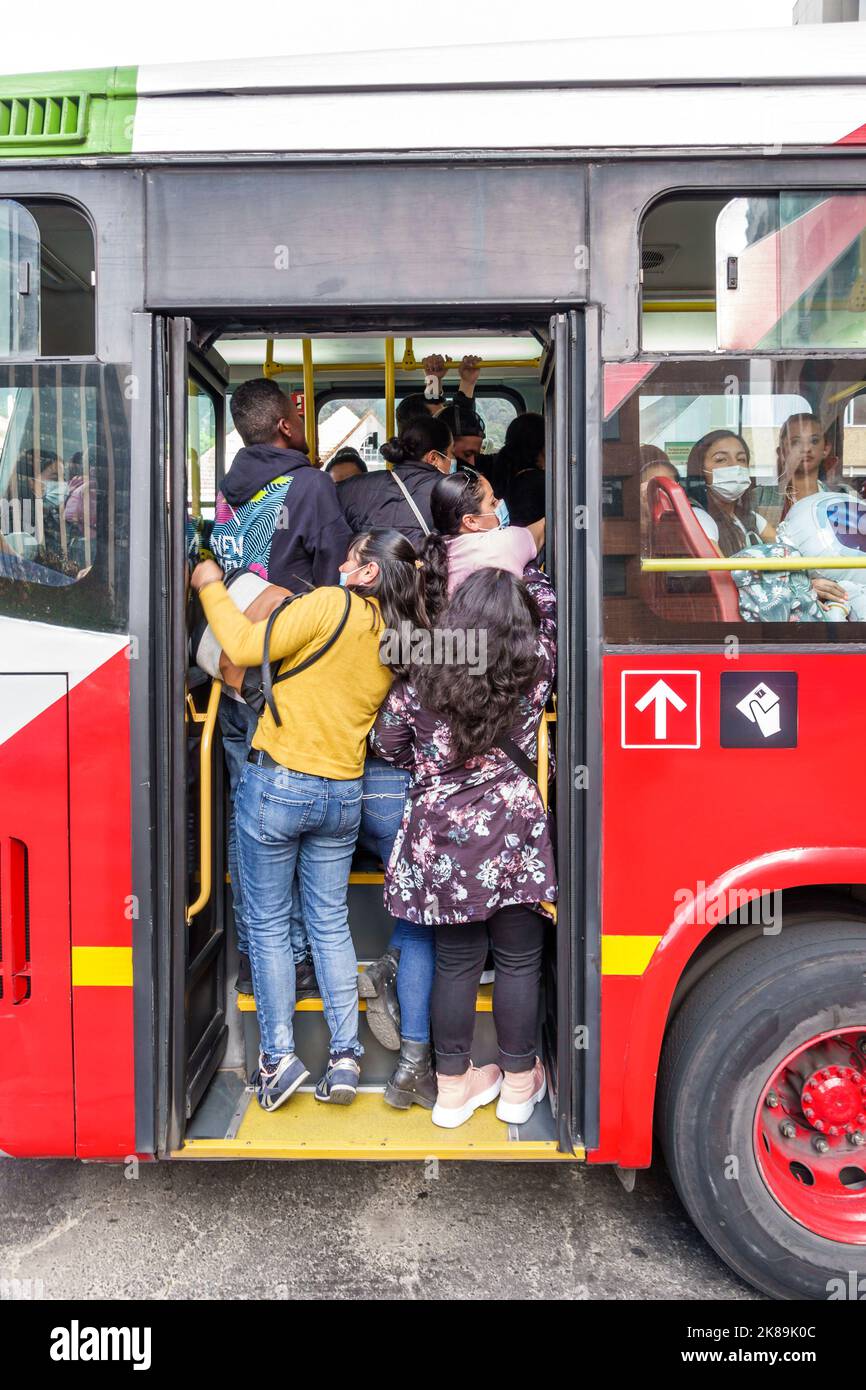 Bogota Kolumbien, Chapinero Norte Avenida Carrera 7, Frau Frauen weibliche Dame, Transmilenio öffentlichen Bus überfüllt verpackt drängen quetschen Fahrer pa Stockfoto