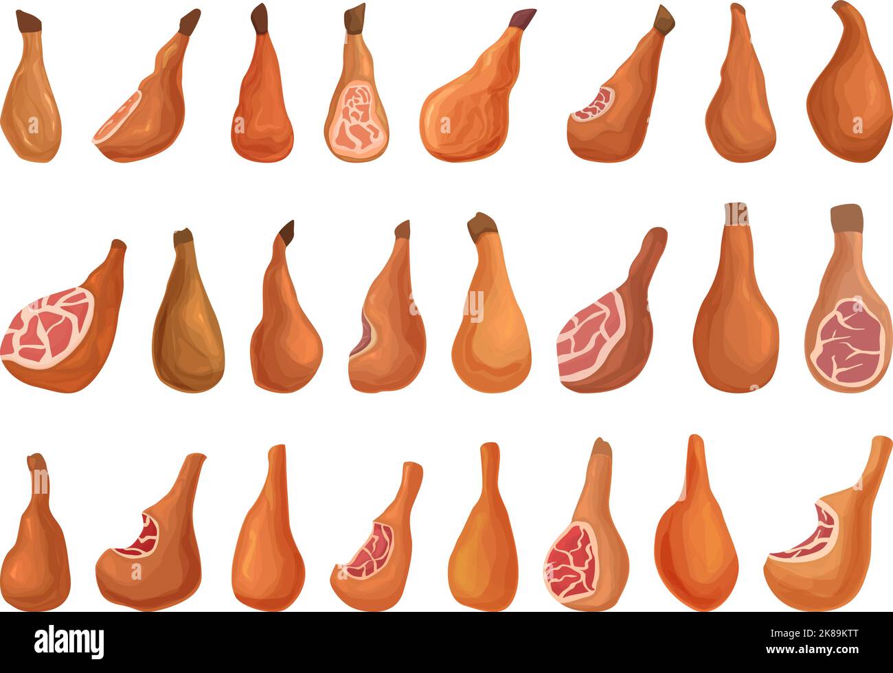 Jamon-Symbole setzen Cartoon-Vektor. Schinkengerichte. Schweinehufe Stock Vektor