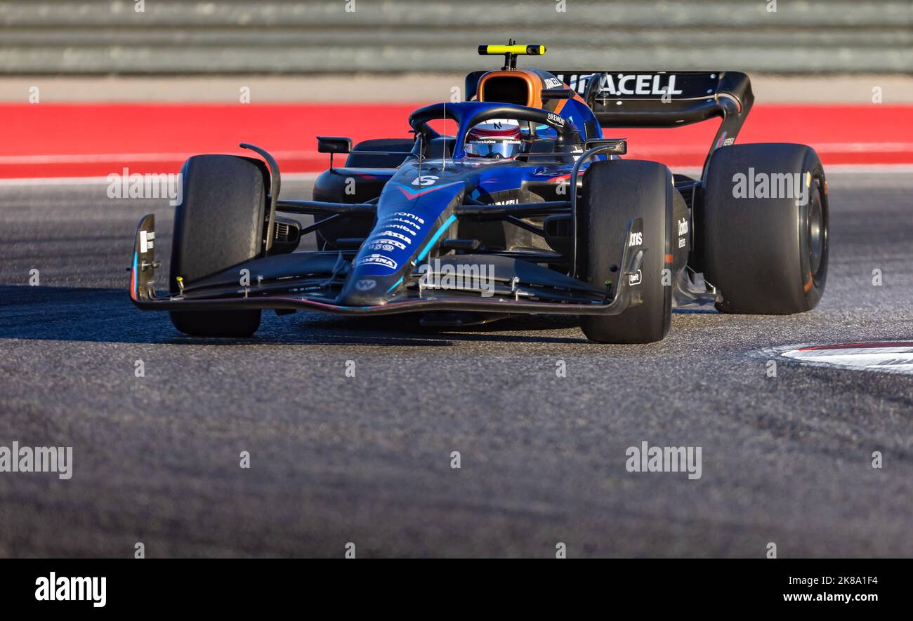 United gab an, dass der Kanadier Nichola Latifi am 21.. Oktober 2022 in Austin, Texas, um Williams Racing konkurriert. Freies Training der Formel-1-Meisterschaft 2022. Stockfoto