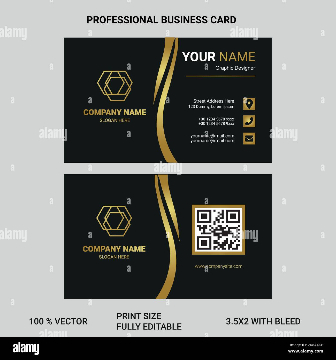 Professionelle Visitenkarte mit auffälliger professioneller Farbe für Ihre geschäftlichen, geschäftlichen und privaten Zwecke Stock Vektor