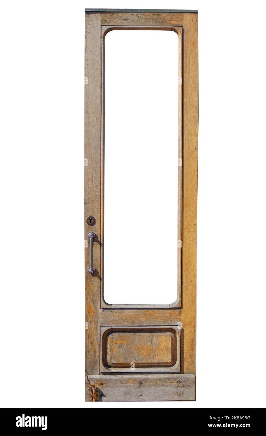 Alte Holztür isoliert auf weißem Hintergrund. Hochwertige Fotos Stockfoto