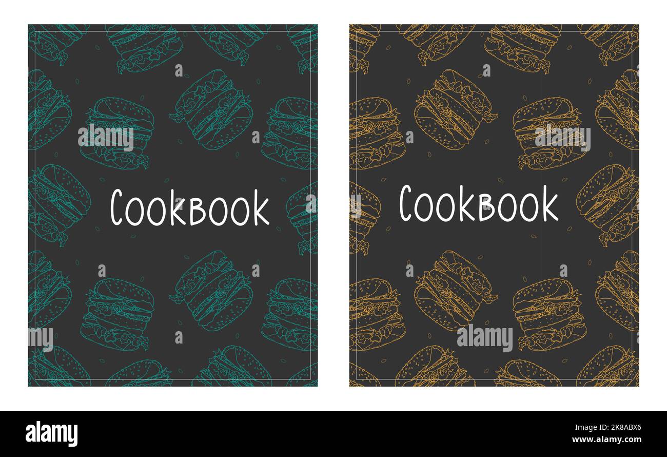 Kochbuch Hintergrund mit Burger Hand gezeichnet. Vektorgrafik Stock Vektor