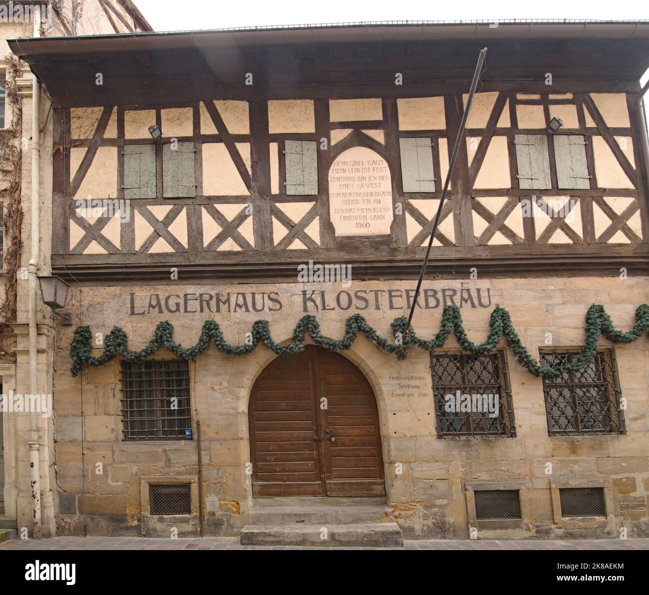 Bamberg, Lagerhaus, Klosterbräu, Lagerhaus Klosterbräu, historisches Gebäude, Fürstbischöfliches Zehnthaus, BJ um 1500, Holztor, renoviert 1960, Stockfoto