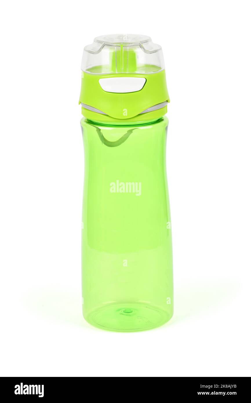 Milchgrün Trinkflasche für Sport und Fitness auf weißem Hintergrund. Hochauflösendes Foto. Volle Schärfentiefe. Stockfoto
