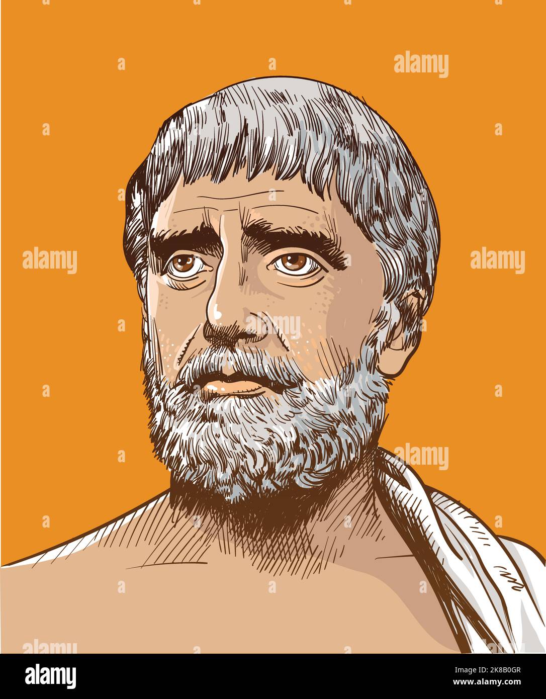 Thales von Milet line Art Portrait. Pre-Socratic griechischer Philosoph ...