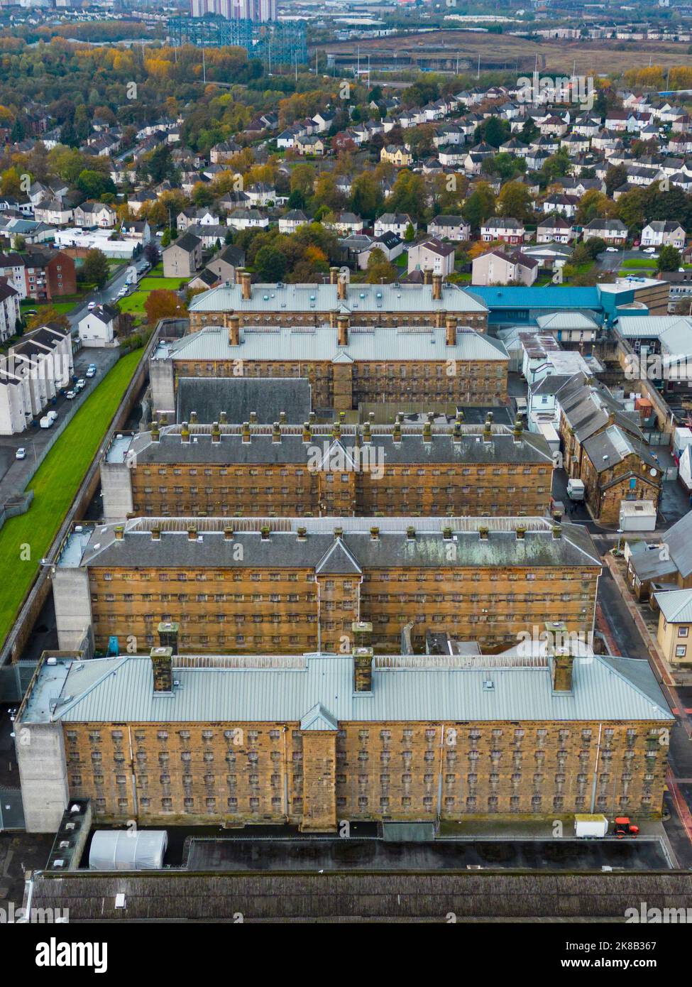Luftaufnahme des Gefängnisses SPS Barlinnie in Riddrie Glasgow, Schottland, Großbritannien Stockfoto