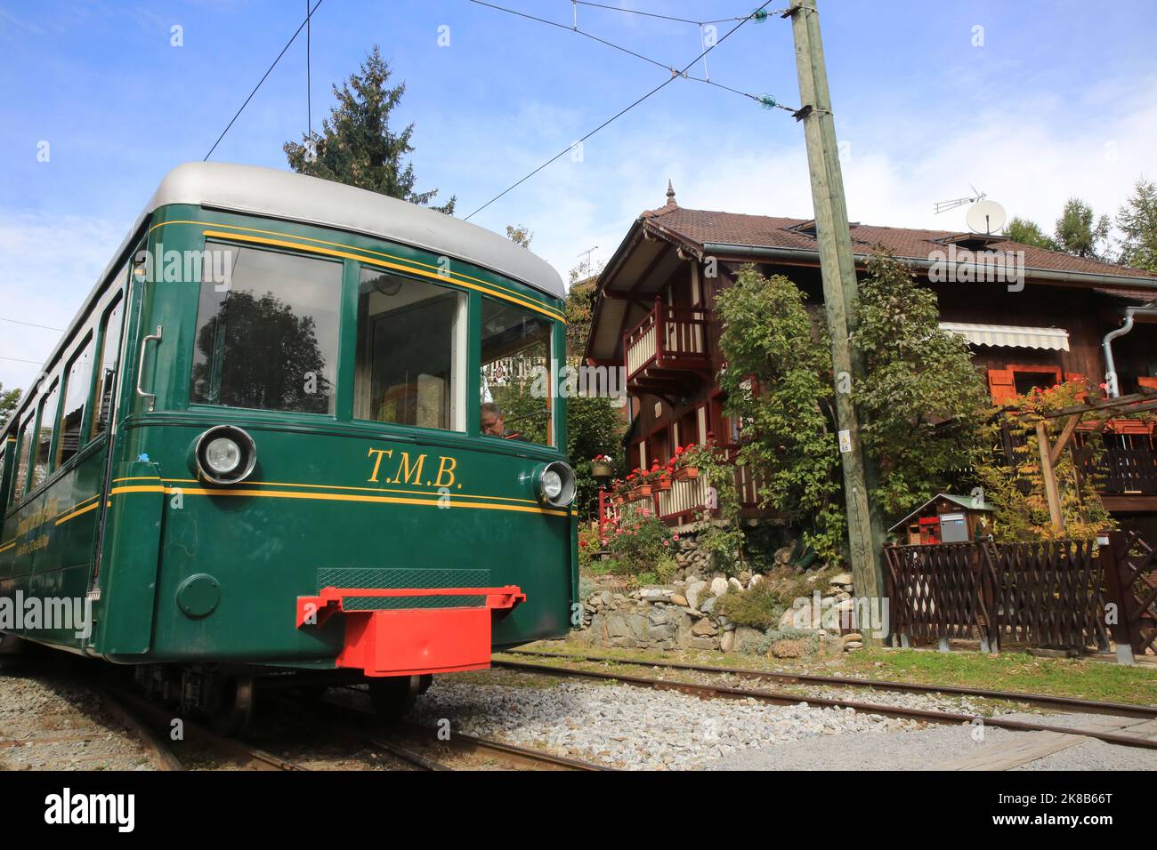 Straßenbahn Mont-Blanc. TMB. Saint-Gervais-les-Bains. Haute-Savoie. Auvergne-Rhône-Alpes. Frankreich. Europa. Stockfoto