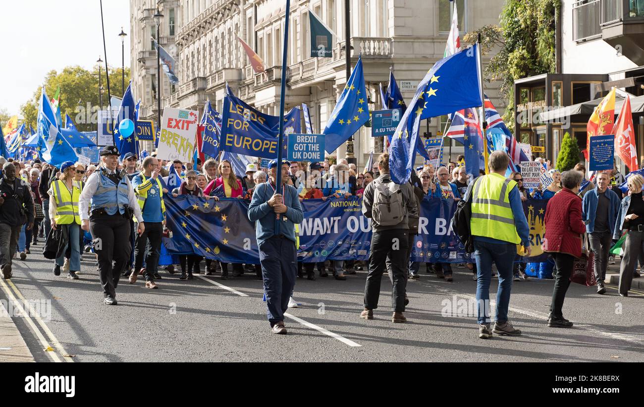 protestmarsch für Großbritannien, der Europäischen Union nach dem Brexit beizutreten. London - 22.. Oktober 2022 Stockfoto