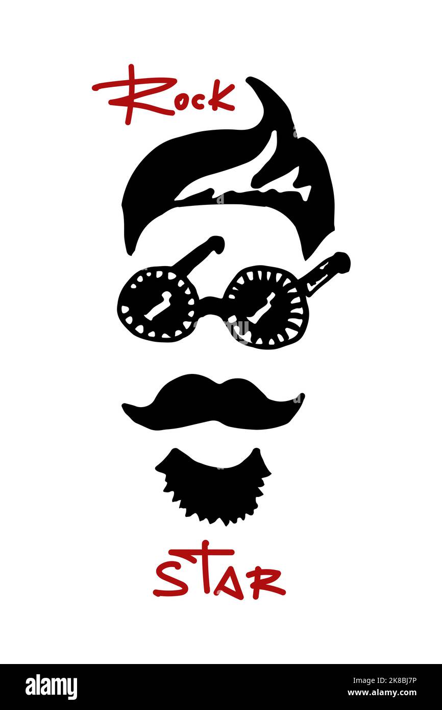 Handgezeichneter cooler Hipster-Mann mit Brillenvektor. Graffiti-Rockstar. Beschriftung. Stock Vektor