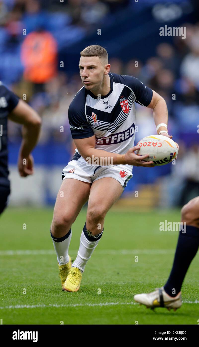 Der englische George Williams während des Rugby-League-Weltcup-Spiels der Gruppe A im University of Bolton Stadium, Bolton. Bilddatum: Samstag, 22. Oktober 2022. Stockfoto