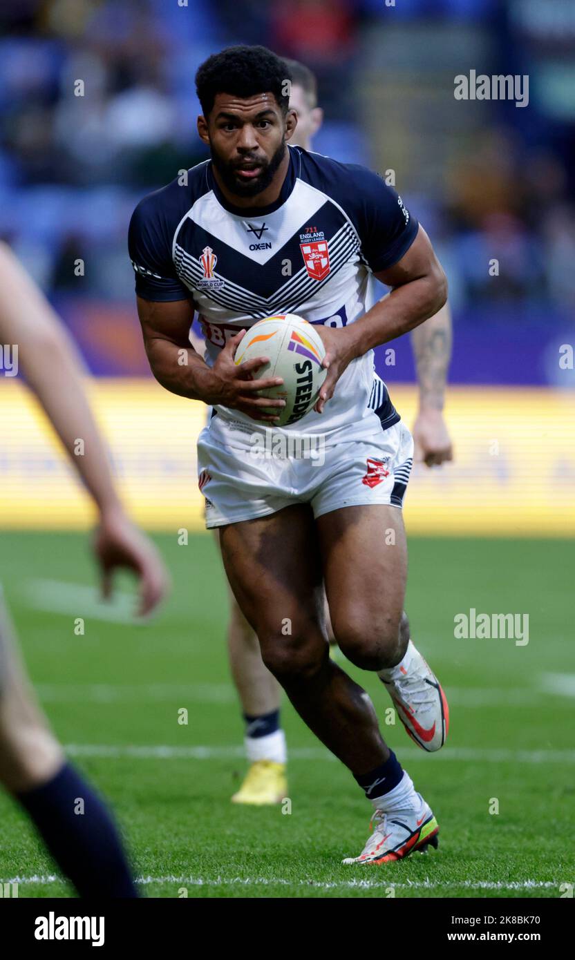 Der englische Kallum Watkins während des Rugby League World Cup-Spiels der Gruppe A im University of Bolton Stadium, Bolton. Bilddatum: Samstag, 22. Oktober 2022. Stockfoto