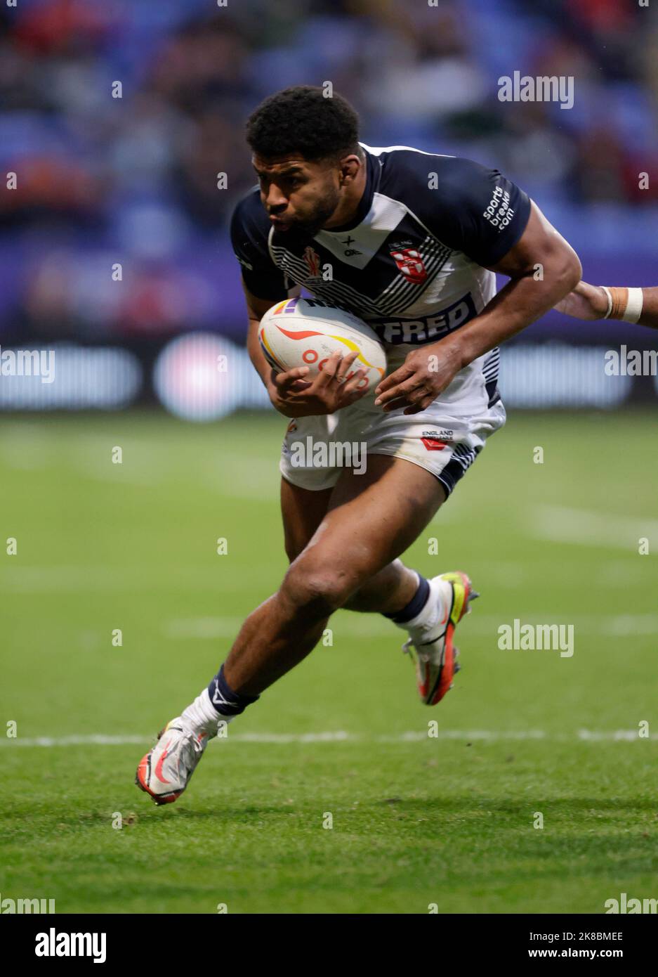 Der englische Kallum Watkins während des Rugby League World Cup-Spiels der Gruppe A im University of Bolton Stadium, Bolton. Bilddatum: Samstag, 22. Oktober 2022. Stockfoto