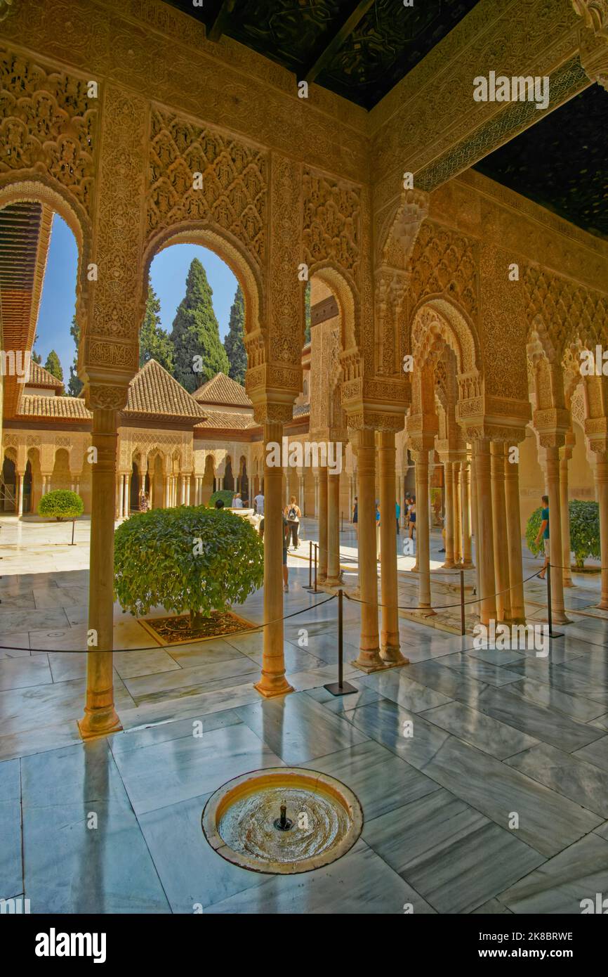 Der Palast der Löwen, einer der 3 wichtigsten Paläste des Palastkomplexes Alhambra in Granada, Andalusien, Spanien. Stockfoto
