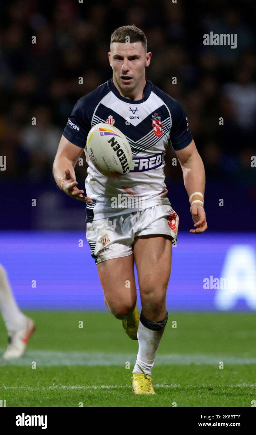 Der englische George Williams während des Rugby-League-Weltcup-Spiels der Gruppe A im University of Bolton Stadium, Bolton. Bilddatum: Samstag, 22. Oktober 2022. Stockfoto