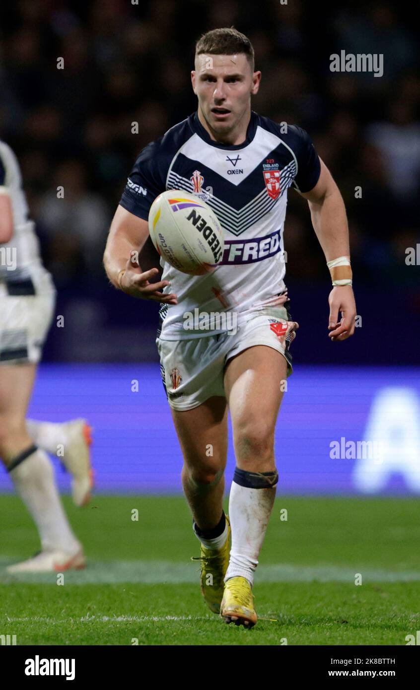 Der englische George Williams während des Rugby-League-Weltcup-Spiels der Gruppe A im University of Bolton Stadium, Bolton. Bilddatum: Samstag, 22. Oktober 2022. Stockfoto