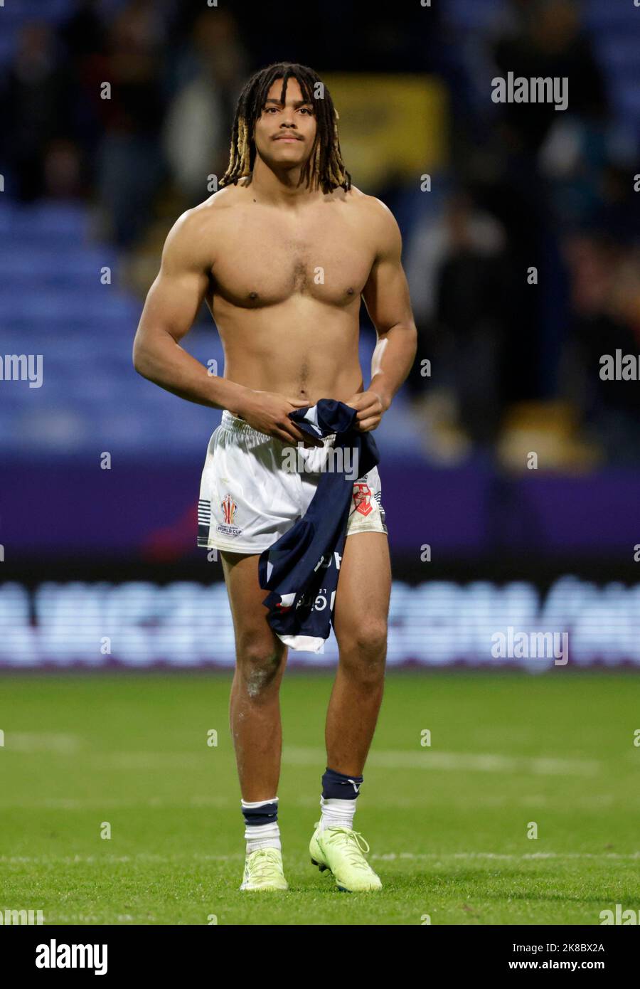 Englands Dom Young nach dem Rugby-League-Weltcup-Spiel der Gruppe A im University of Bolton Stadium, Bolton. Bilddatum: Samstag, 22. Oktober 2022. Stockfoto