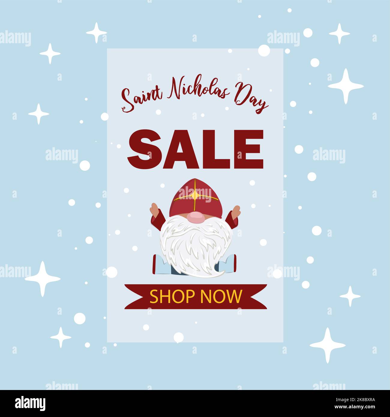 Poster zum Weihnachtsverkauf am Nikolaus-Tag. Witziger Zwerg Nikolaus. Stock Vektor