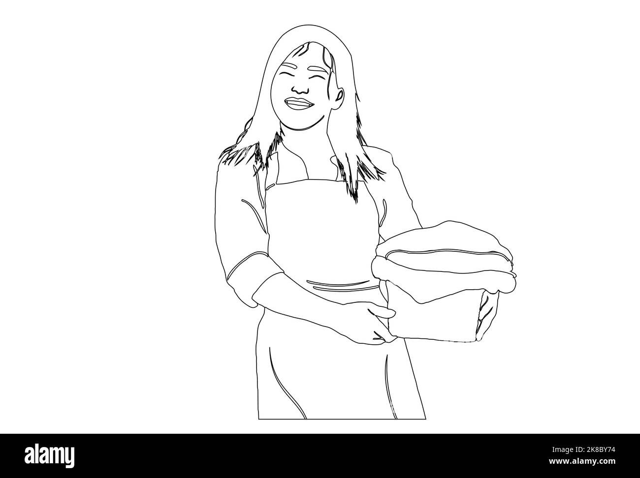 Flaches Symbol für die Putzfrau. Illustration Frau mit einem Mopp und einem Waschbecken. Zimmermädchen Stock Vektor
