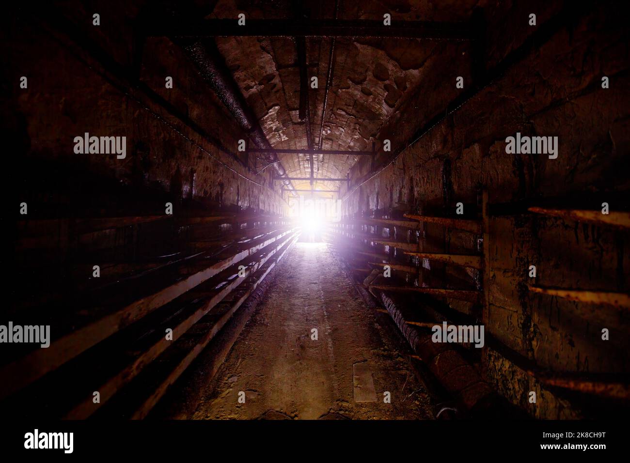 Elektrokabel im unterirdischen technischen Tunnel Stockfoto