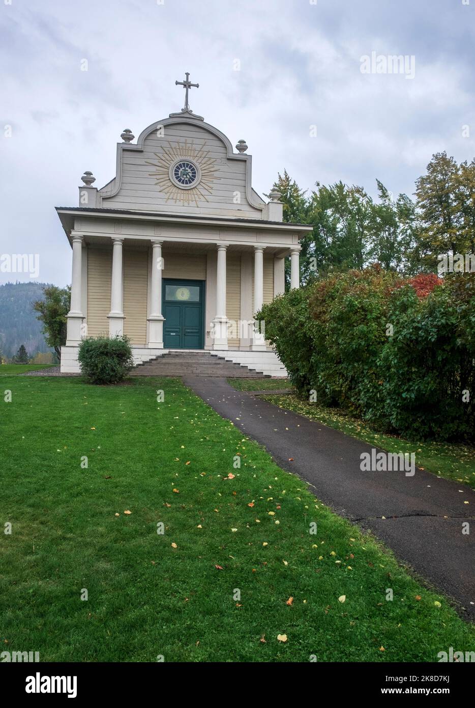 Cataldo Mission, eine alte Jesuitenmissionskirche im Idaho Panhandle, ältestes Gebäude in Idaho Stockfoto