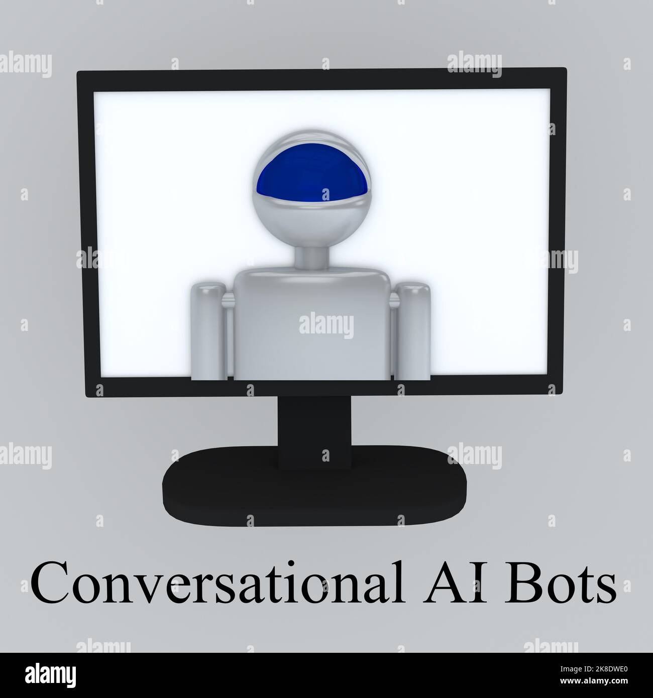 3D Illustration von konvertenden AI Bots auf einem PC-Bildschirm. Stockfoto