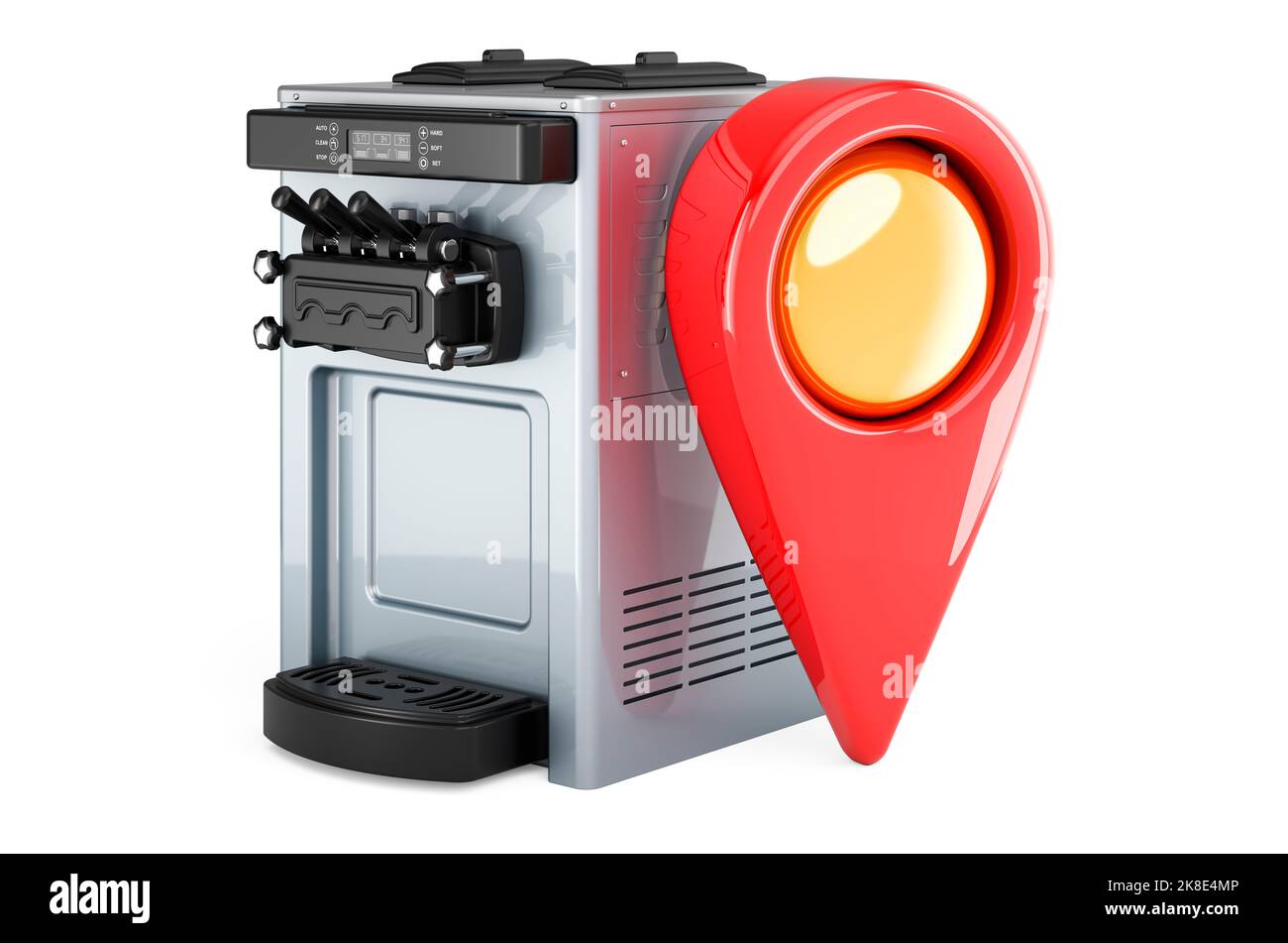 Kommerzielle Eismaschine mit Kartenzeiger, 3D Rendering isoliert auf weißem Hintergrund Stockfoto