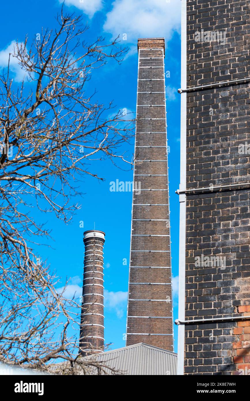 Die drei, denkmalgeschützten, alten Backsteinöfen, die im Sydney Park, Alexandria, New South Wales, Australien, aufbewahrt werden Stockfoto