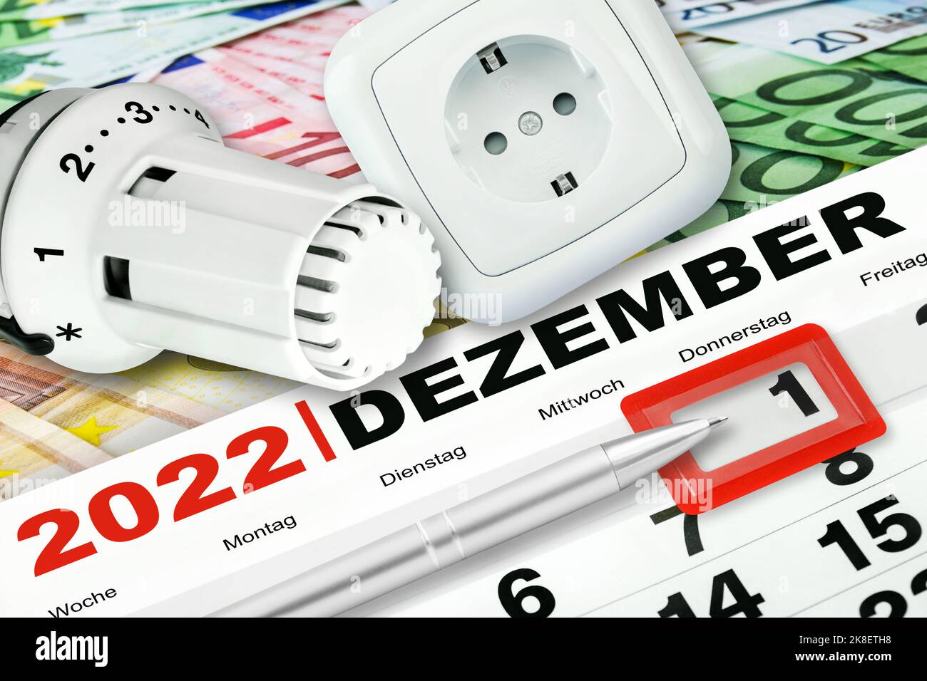 Deutscher Kalender 1. Dezember 2022 Kosten für Energie mit Strom und