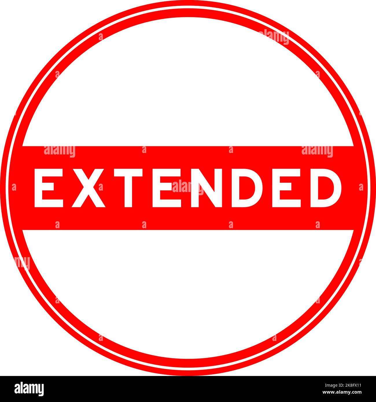 Roter runder Siegelaufkleber in Wort auf weißem Hintergrund verlängert Stock Vektor