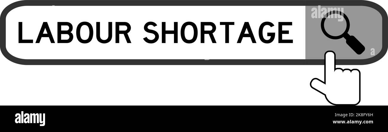 Suchbanner im Wort Arbeitskräftemangel mit dem Symbol für die Übergabe der Lupe auf weißem Hintergrund Stock Vektor
