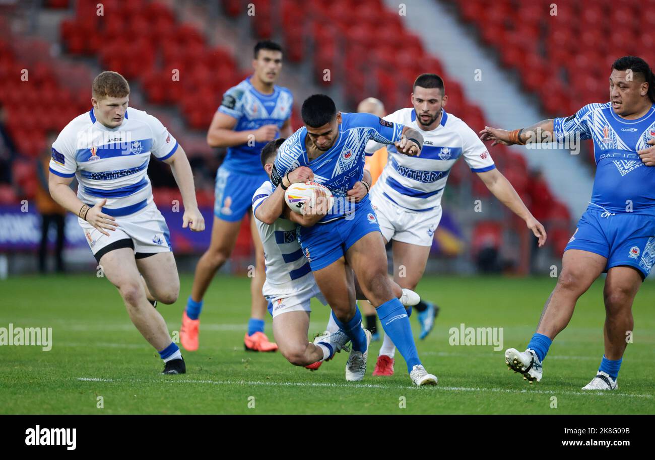 Oregon Kaufusi von Samoa während des Rugby League World Cup-Spiels der Gruppe A im Eco-Power Stadium, Doncaster. Bilddatum: Sonntag, 23. Oktober 2022. Stockfoto