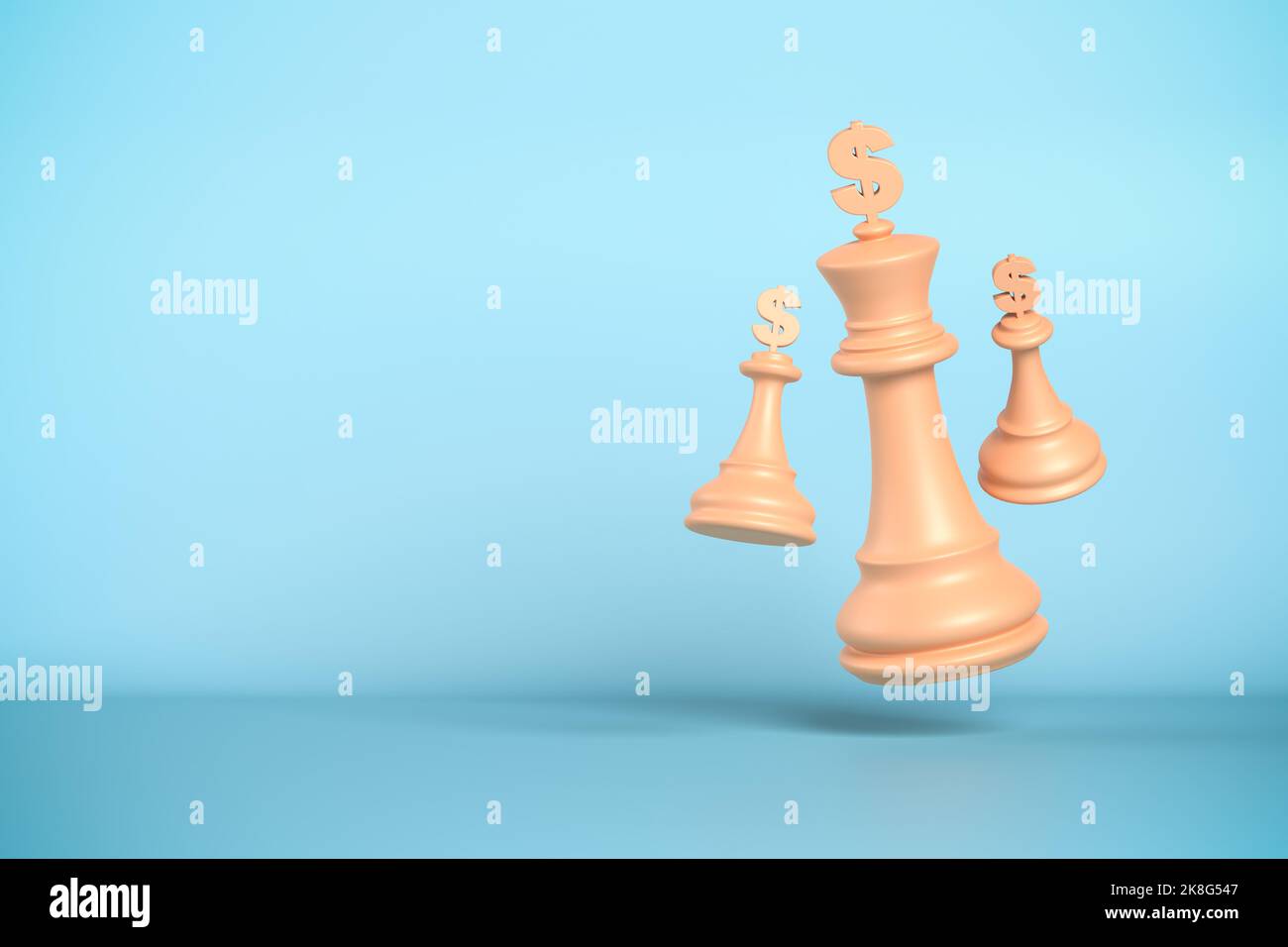 Geschäftsstrategie-Konzept: Schachfiguren mit Dollarzeichen. Stockfoto