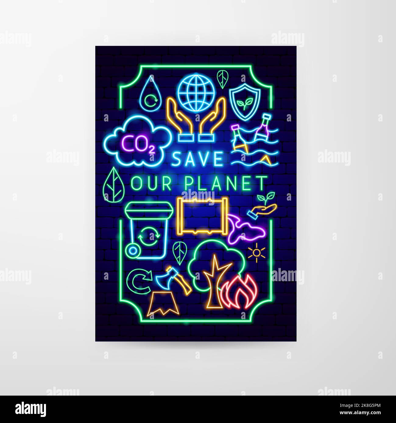 Save Planet Neon Flyer Stock Vektor