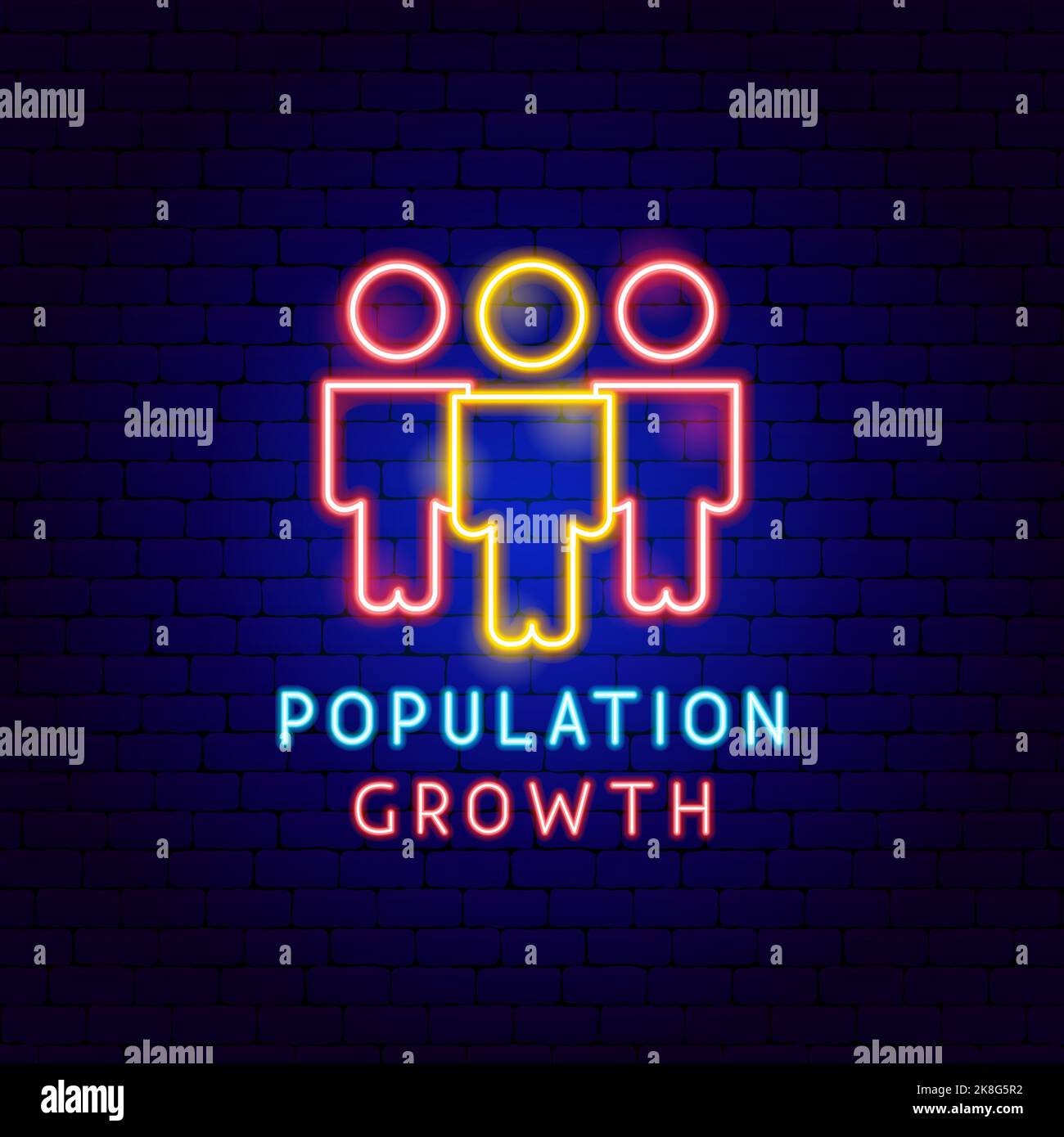 Bevölkerungswachstum Neonetikett Stock Vektor