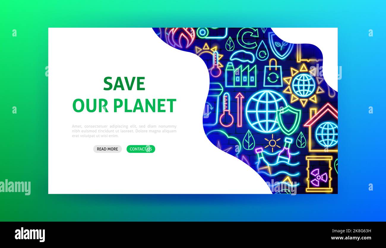 Speichern Sie Planet Neon Landing Page Stock Vektor