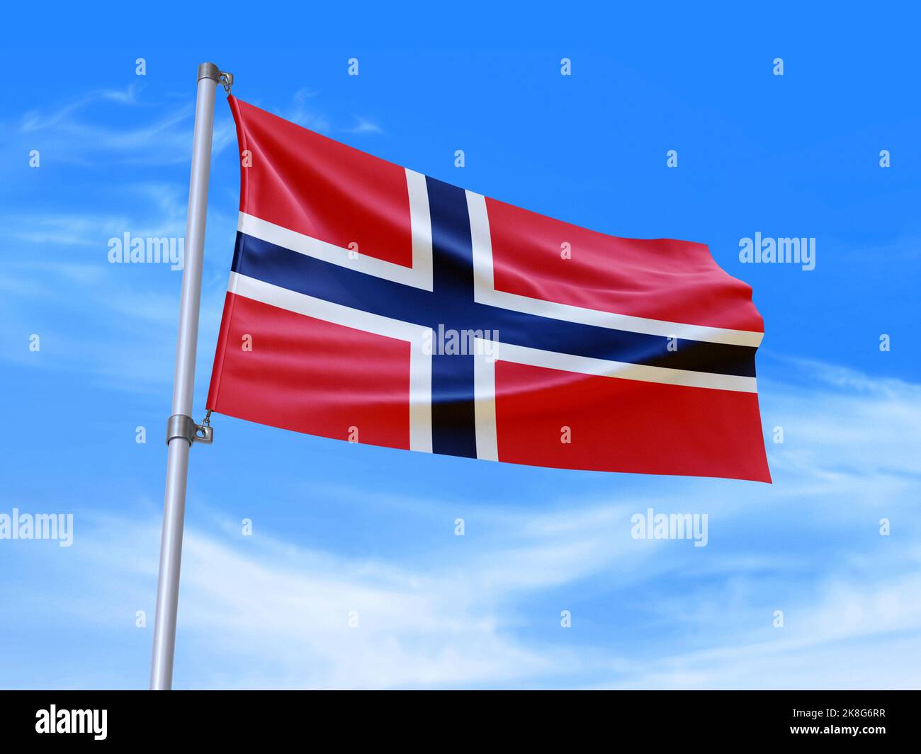 Schöne Norwegen Flagge winkt im Wind mit Himmel Hintergrund - 3D Abbildung - 3D Rendern Stockfoto