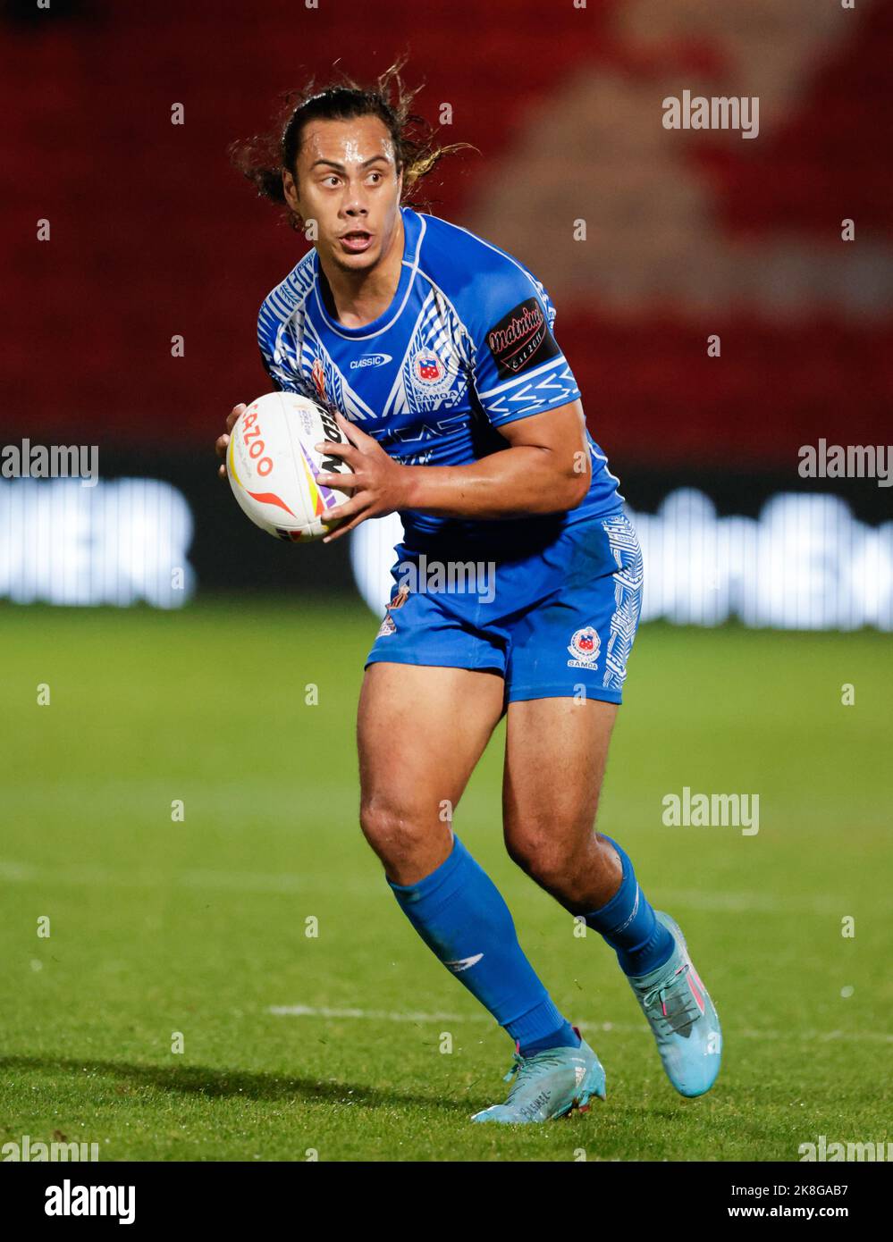 Jerome Luai von Samoa während des Rugby League World Cup-Spiels der Gruppe A im Eco-Power Stadium, Doncaster. Bilddatum: Sonntag, 23. Oktober 2022. Stockfoto