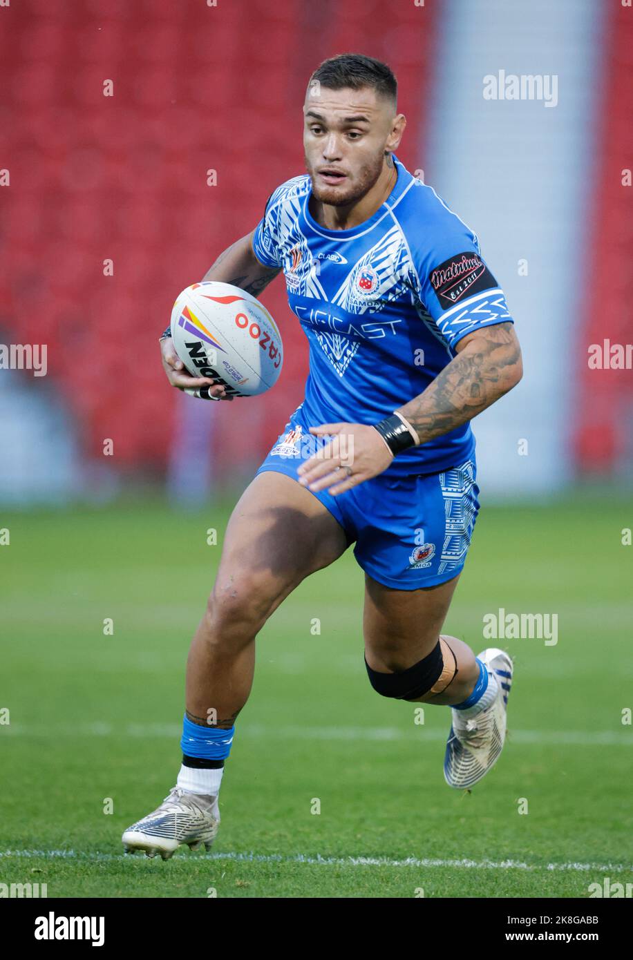 Samoas Danny Levi während des Rugby League World Cup-Spiels der Gruppe A im Eco-Power Stadium, Doncaster. Bilddatum: Sonntag, 23. Oktober 2022. Stockfoto