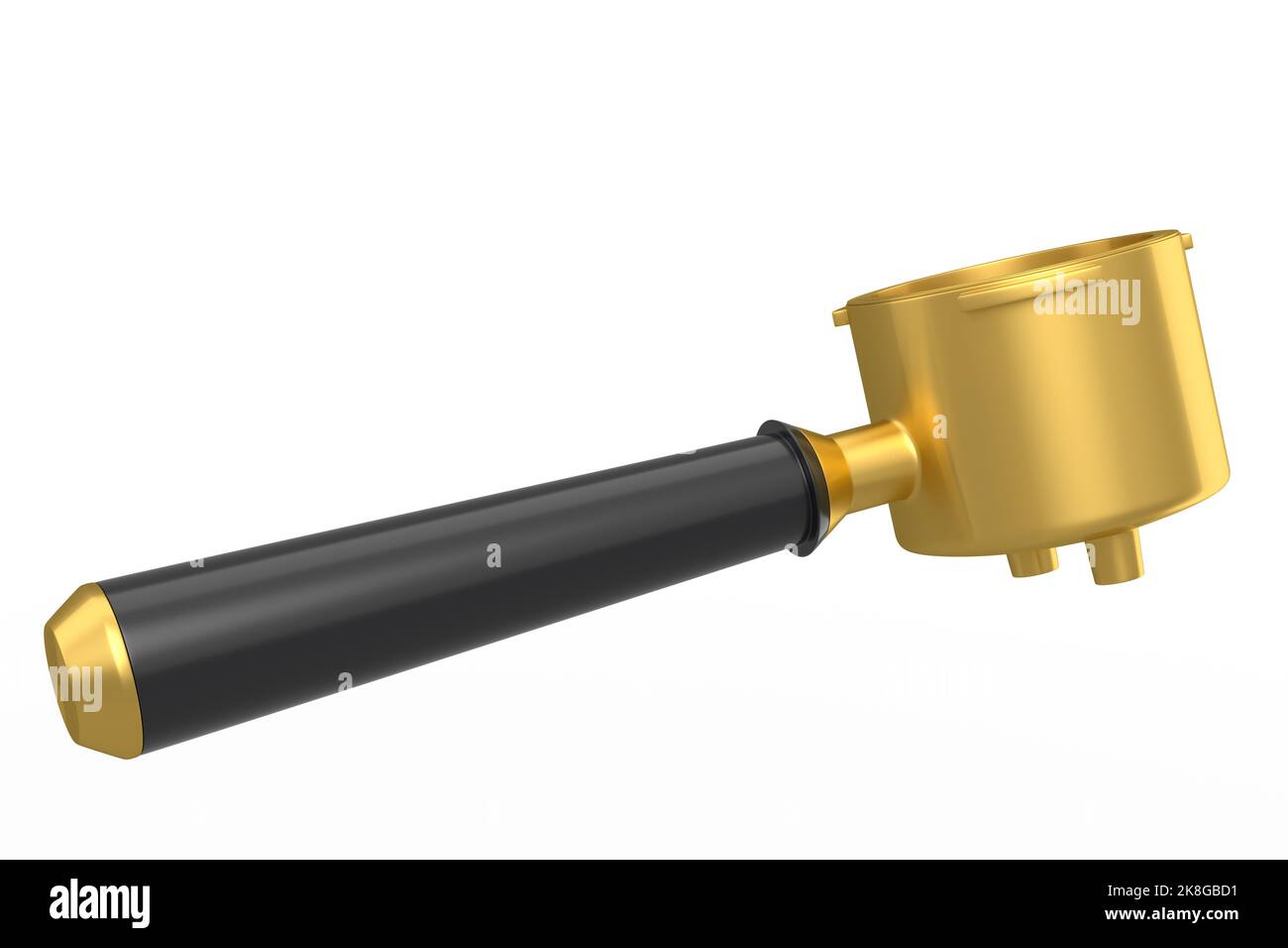 Horn der Espressomaschine auf weißem Hintergrund. 3D Render der Kaffeekocher für Latte-Kaffee Stockfoto