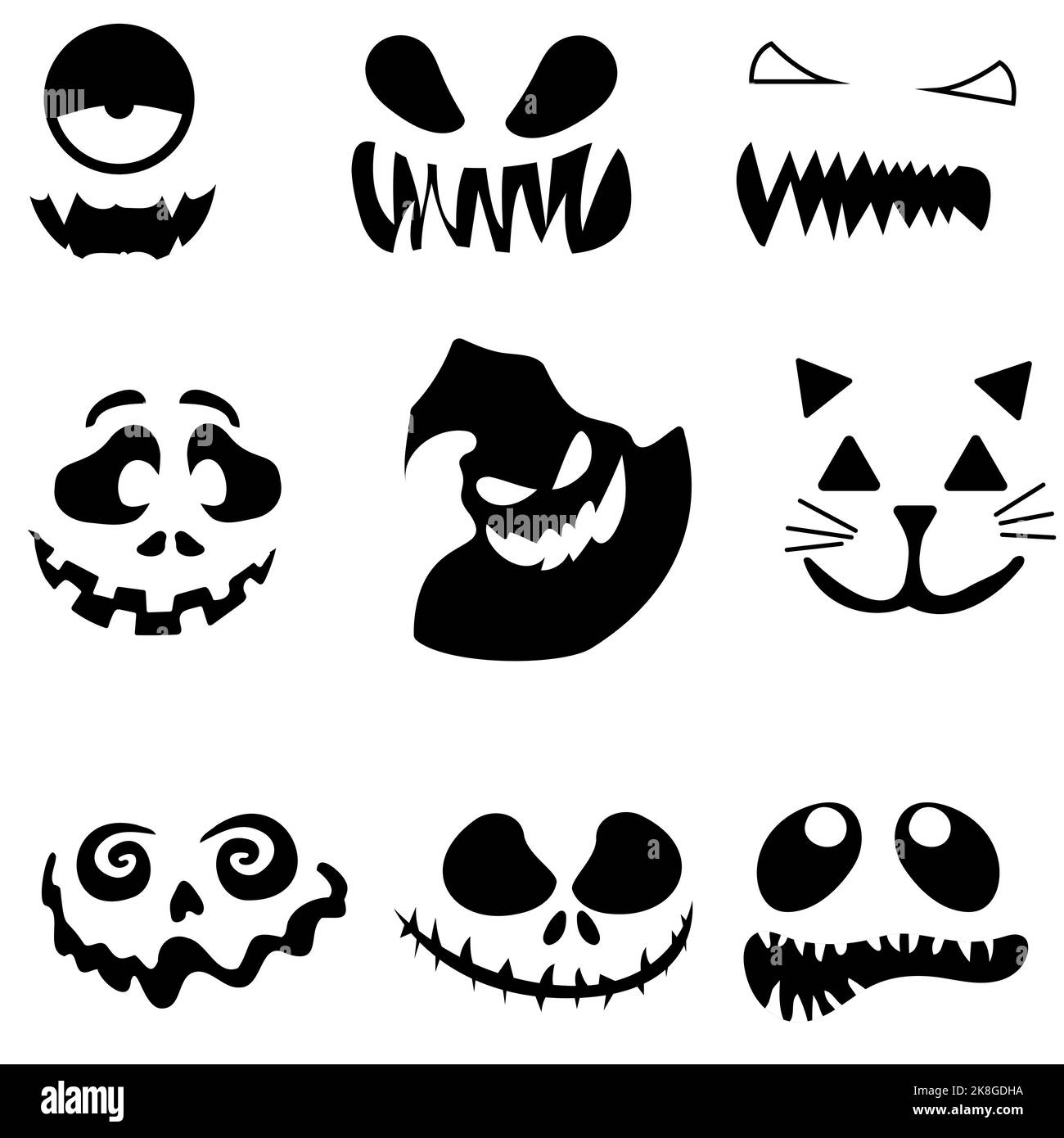 Set von Silhouetten von Halloween-Gesichter auf einem weißen Hintergrund. vektor-Illustration Stock Vektor