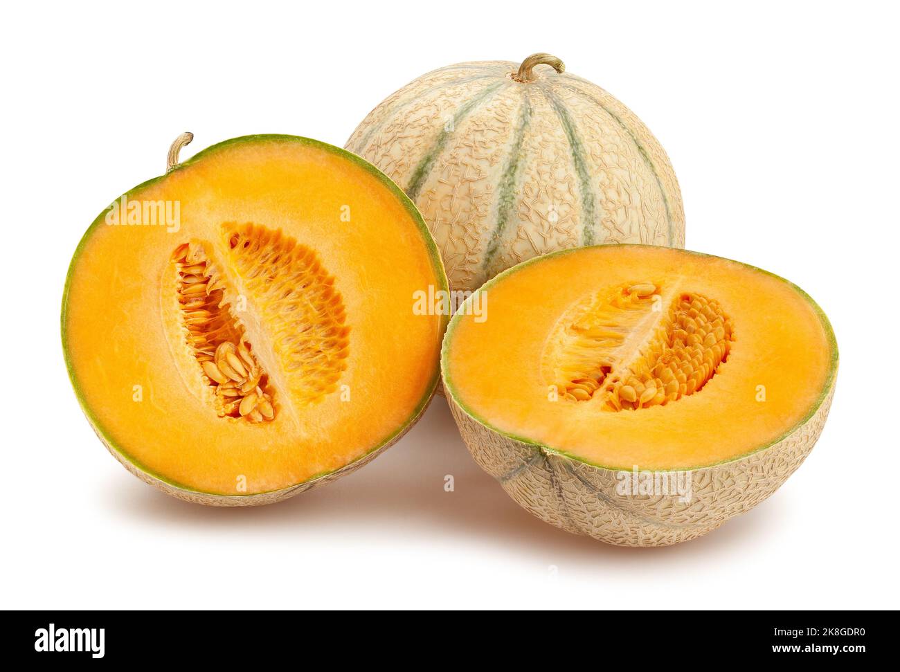 Melonenpfad in Scheiben geschnitten, isoliert auf Weiß Stockfoto